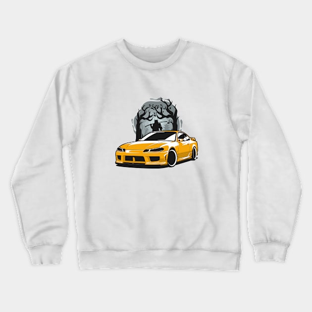 Yellow Silvia S15 Samurai Warrior Crewneck Sweatshirt by KaroCars